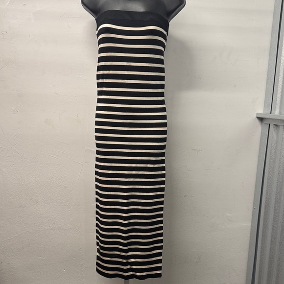 J. Crew Striped Maxi Black & Beige Tube Dress 41” Long Size Small. - Picture 1 of 6